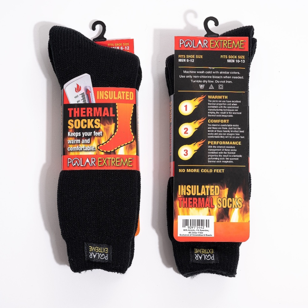 2 Pack ~ Men's Black Polar Extreme Insulated Socks